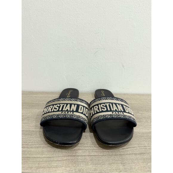 DIOR Dway Embroidered Cotton Flat Slides Sandals Black Women's Size 40 / US 10 - Picture 3 of 7